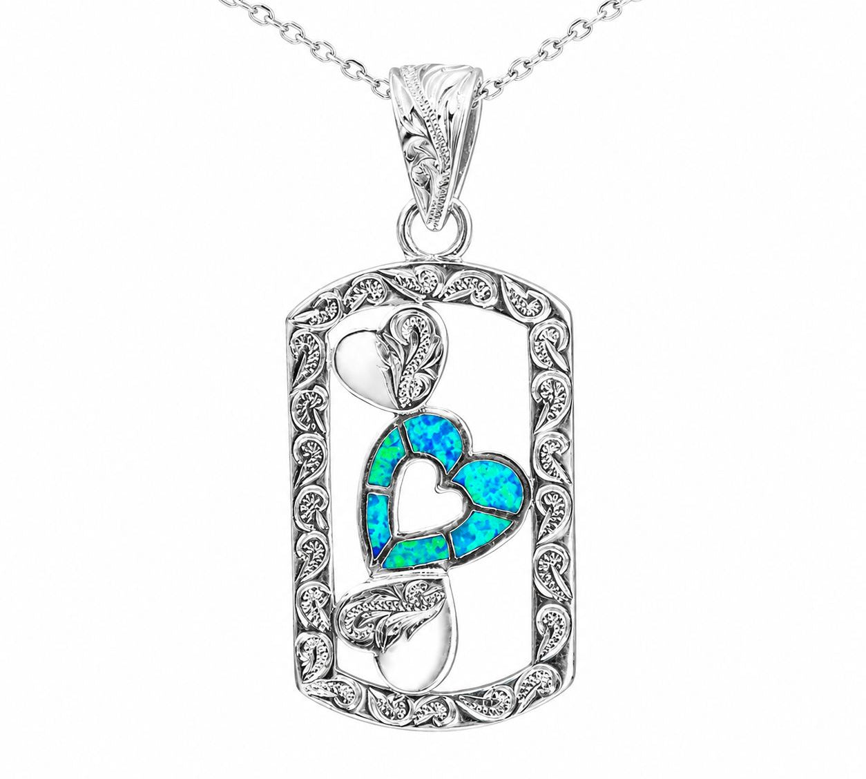 Paradise Opal Engraved Heart Dog Tag Pendant Island by Koa Nani 