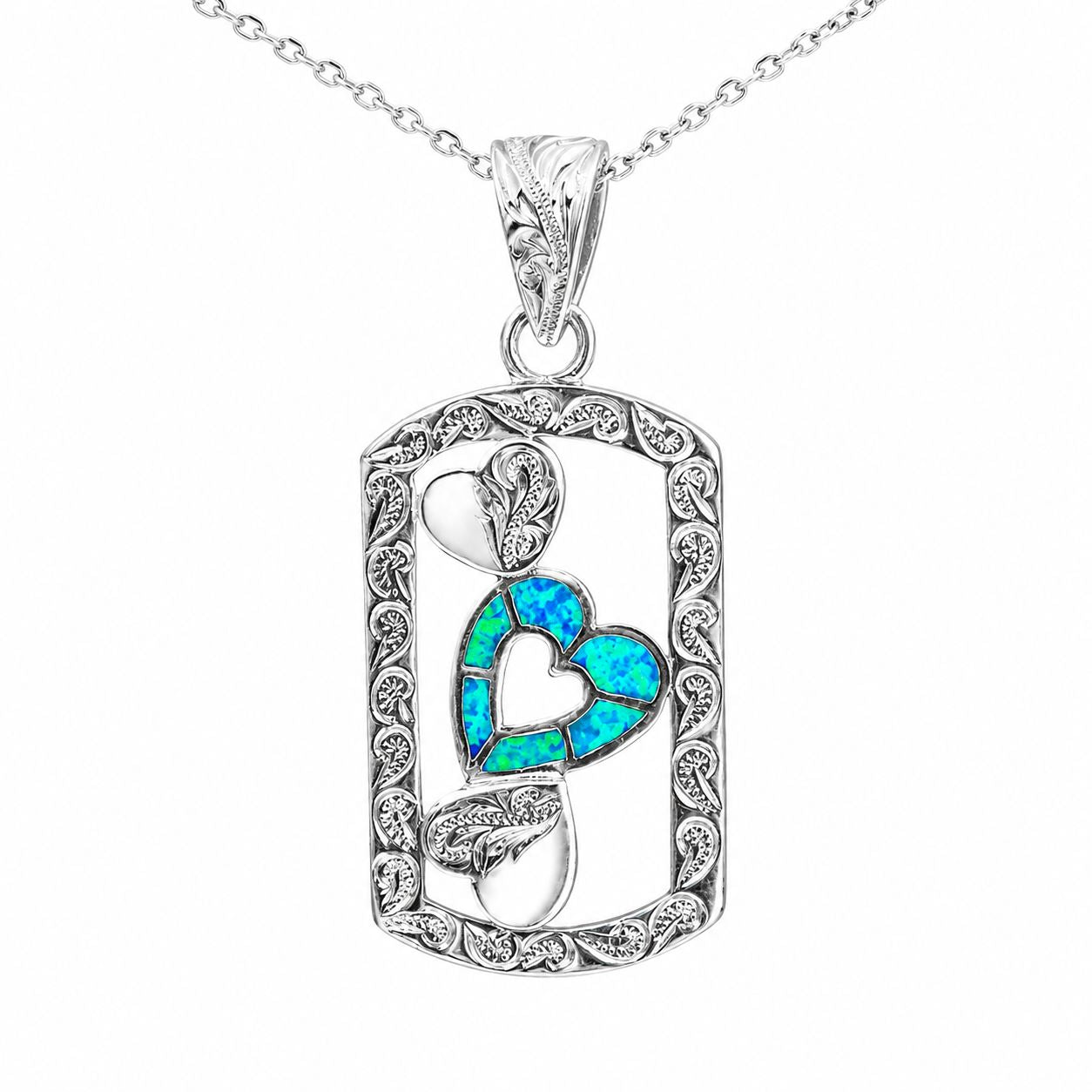 Paradise Opal Engraved Heart Dog Tag Pendant Island by Koa Nani 