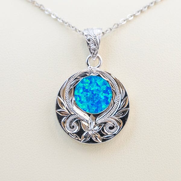 Paradise Opal Engraved Sun Glow Medallion Pendant Island by Koa Nani 