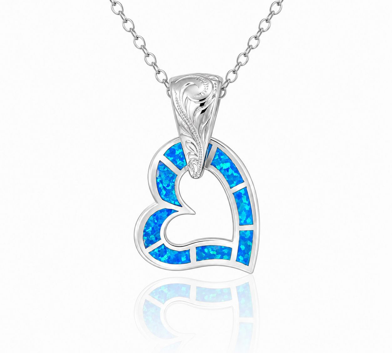Paradise Opal Scroll Engraved Heart Pendant Pendant Island by Koa Nani 