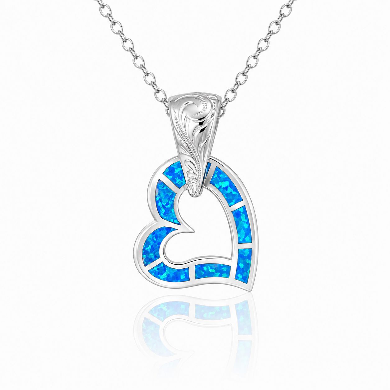 Paradise Opal Scroll Engraved Heart Pendant Pendant Island by Koa Nani 