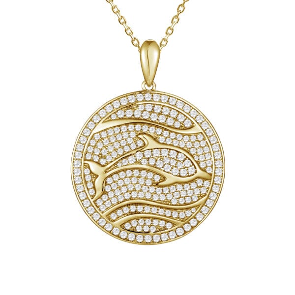 Pavé Dolphin Medallion Pendant Island by Koa Nani Yellow Gold 