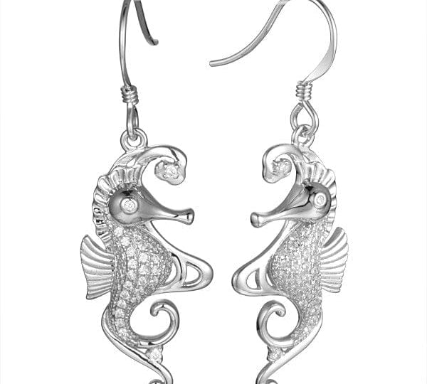 Pavé Mermaid's Seahorse Earrings Earrings Island by Koa Nani White Gold 