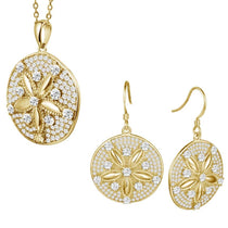 Pavé Ocean Sand Dollar Pendant & Earrings Set Other Island by Koa Nani Yellow Gold 