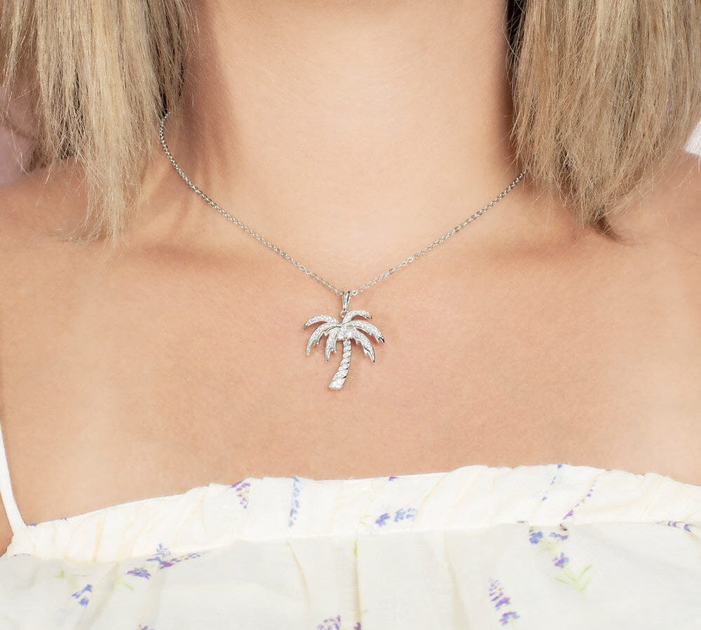 Pavé Queen Palm Tree Pendant Pendant Island by Koa Nani Yellow Gold Small (Style 2) 
