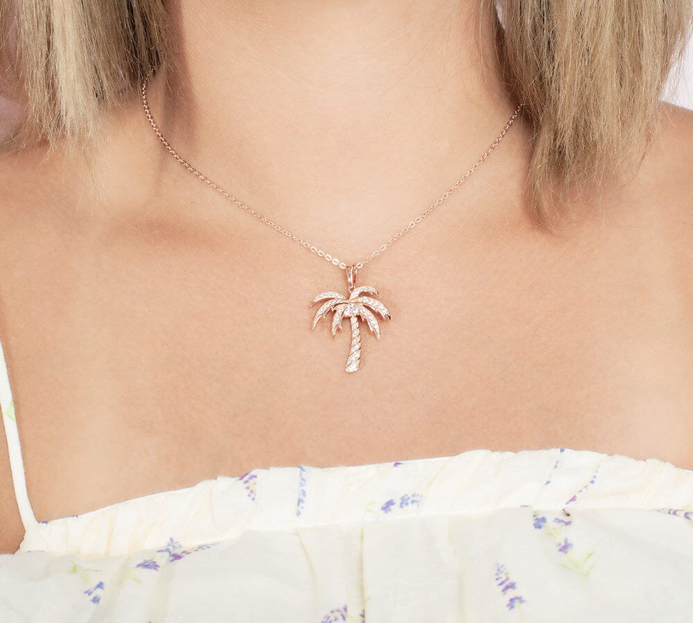 Pavé Queen Palm Tree Pendant Pendant Island by Koa Nani Rose Gold Small (Style 2) 