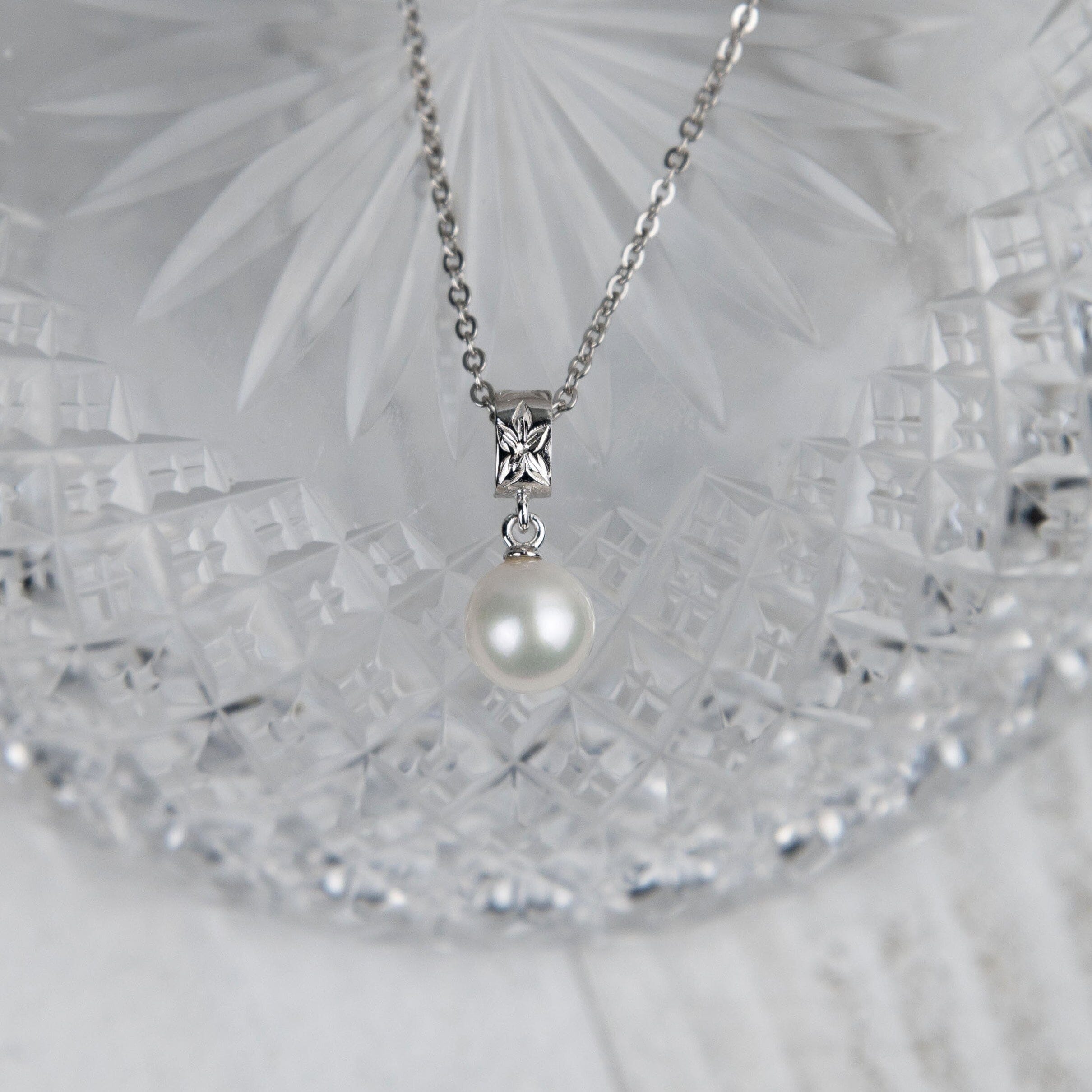Pearl Engraved Plumeria Pendant Pendant Island by Koa Nani 