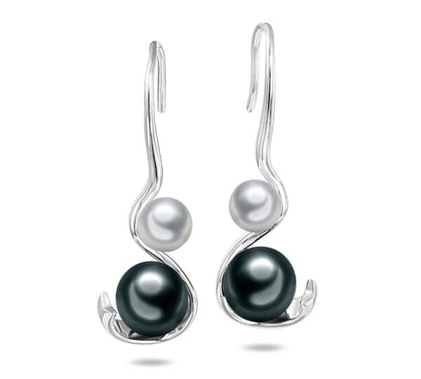 Pearl Ribbon Earrings Earrings Island by Koa Nani Akoya/Tahitian Pearl 
