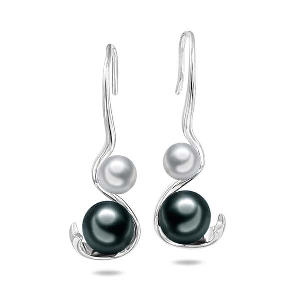 Pearl Ribbon Earrings Earrings Island by Koa Nani Akoya/Tahitian Pearl 