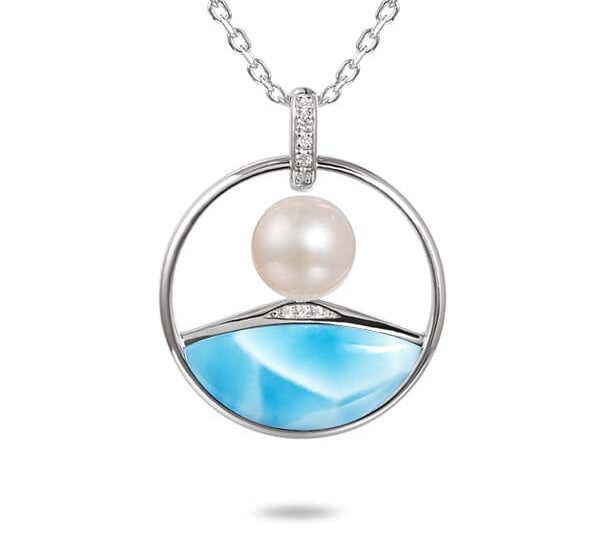 Pearl Top of the World Pendant with Larimar Pendant Island by Koa Nani Freshwater Pearl 