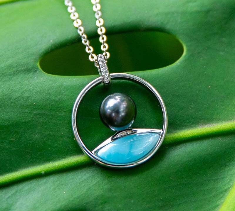 Pearl Top of the World Pendant with Larimar Pendant Island by Koa Nani Tahitian Pearl 