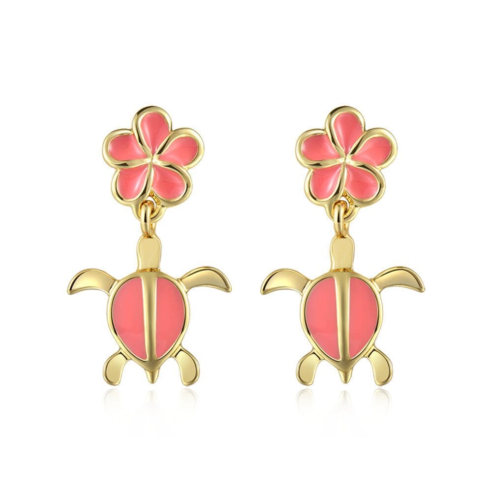 Pink Coral Pua and Honu Earrings Earrings Island by Koa Nani 