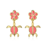 Pink Coral Pua and Honu Earrings Earrings Island by Koa Nani 