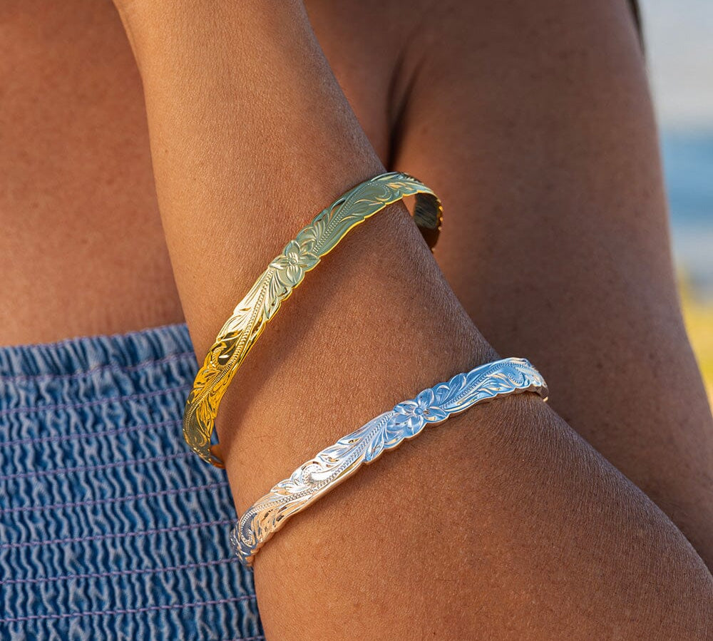 Plumeria Engraved Cuff Bangle Bangle Island by Koa Nani 