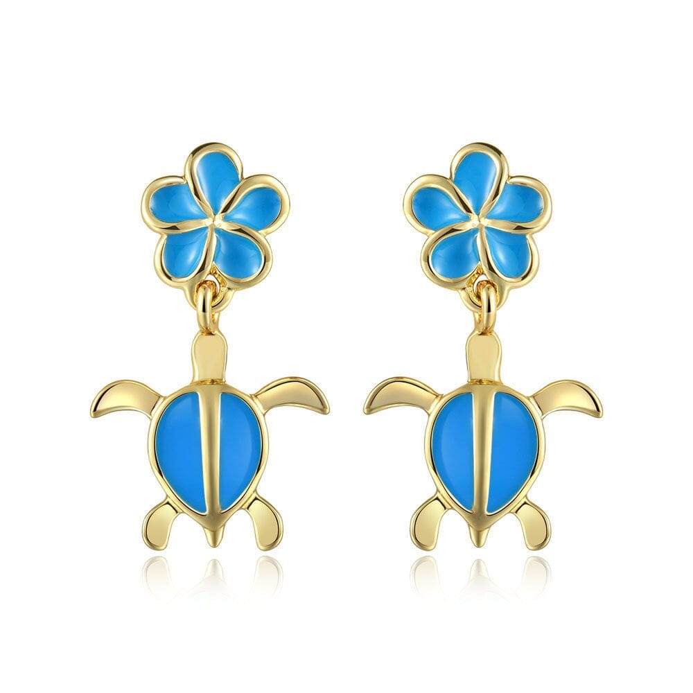 Sea Blue Pua and Honu Earrings Earrings Island by Koa Nani 