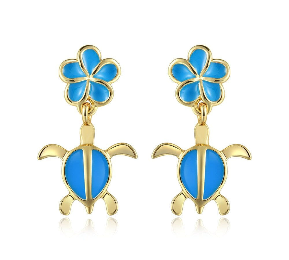 Sea Blue Pua and Honu Earrings Earrings Island by Koa Nani 