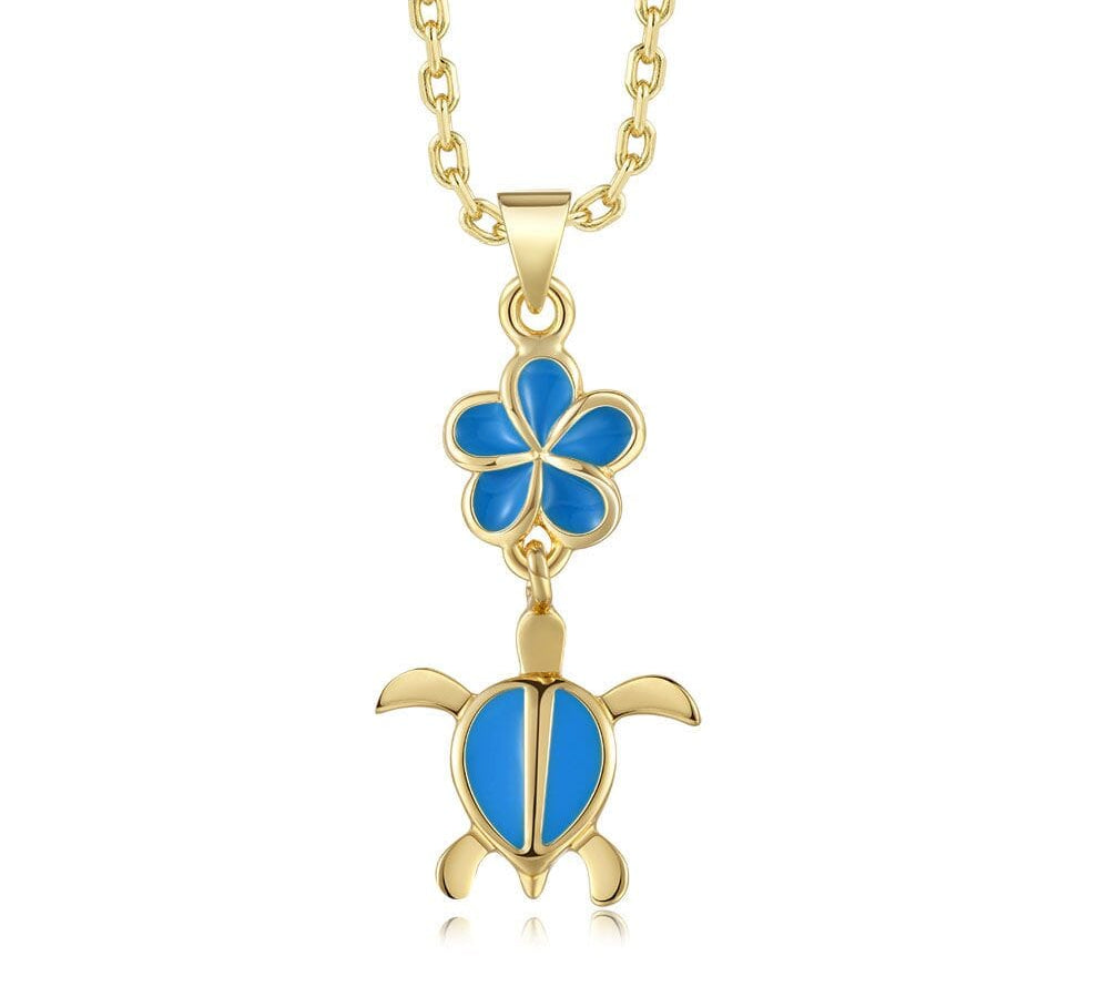 Sea Blue Pua and Honu Necklace Necklace Island by Koa Nani 
