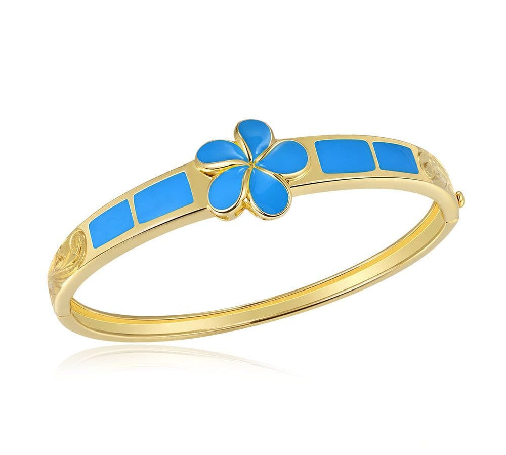Sea Blue Pua Melia Engraved Bangle Bangle Island by Koa Nani 
