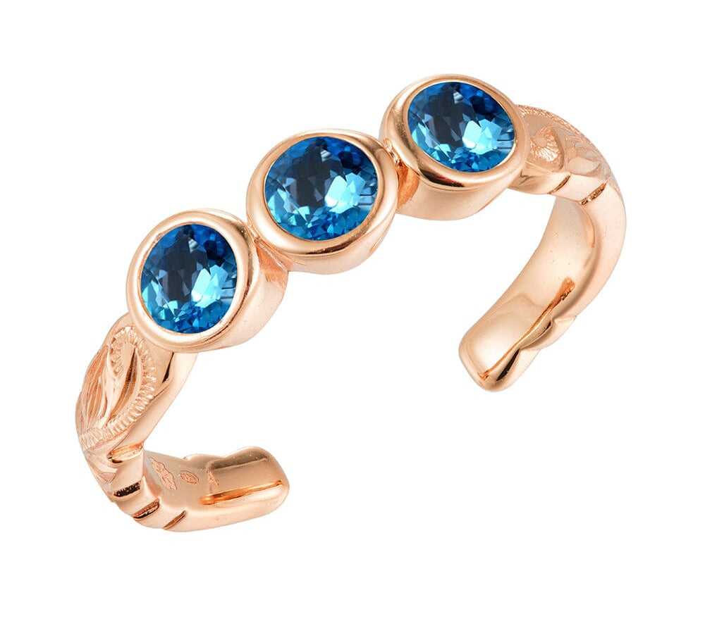 Trio Engraved Toe Ring Toe Ring Island by Koa Nani Rose Gold Vermeil Blue Topaz 