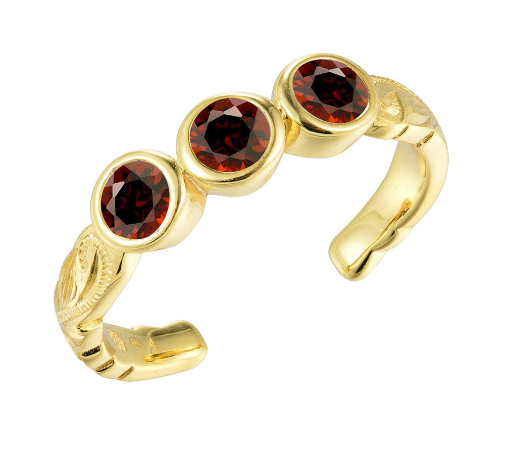 Trio Engraved Toe Ring Toe Ring Island by Koa Nani Rose Gold Vermeil Garnet 