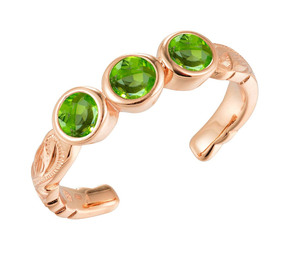 Trio Engraved Toe Ring Toe Ring Island by Koa Nani Rose Gold Vermeil Peridot 