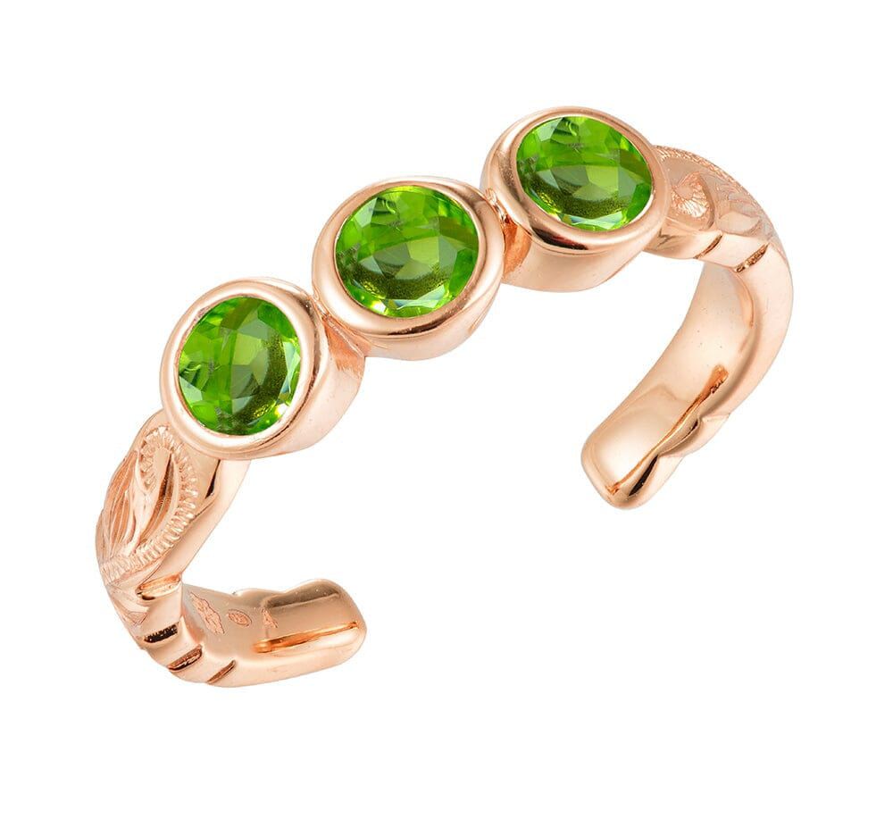 Trio Engraved Toe Ring Toe Ring Island by Koa Nani Rose Gold Vermeil Peridot 