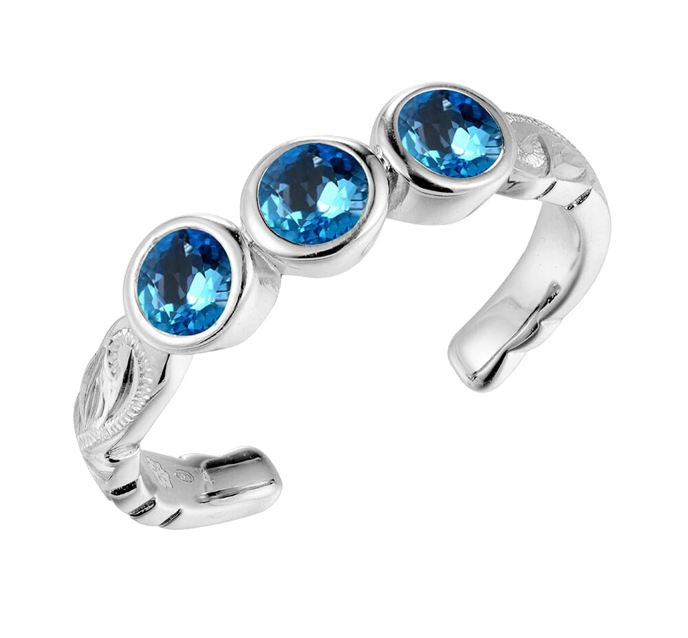 Trio Engraved Toe Ring Toe Ring Island by Koa Nani Sterling Silver Blue Topaz 