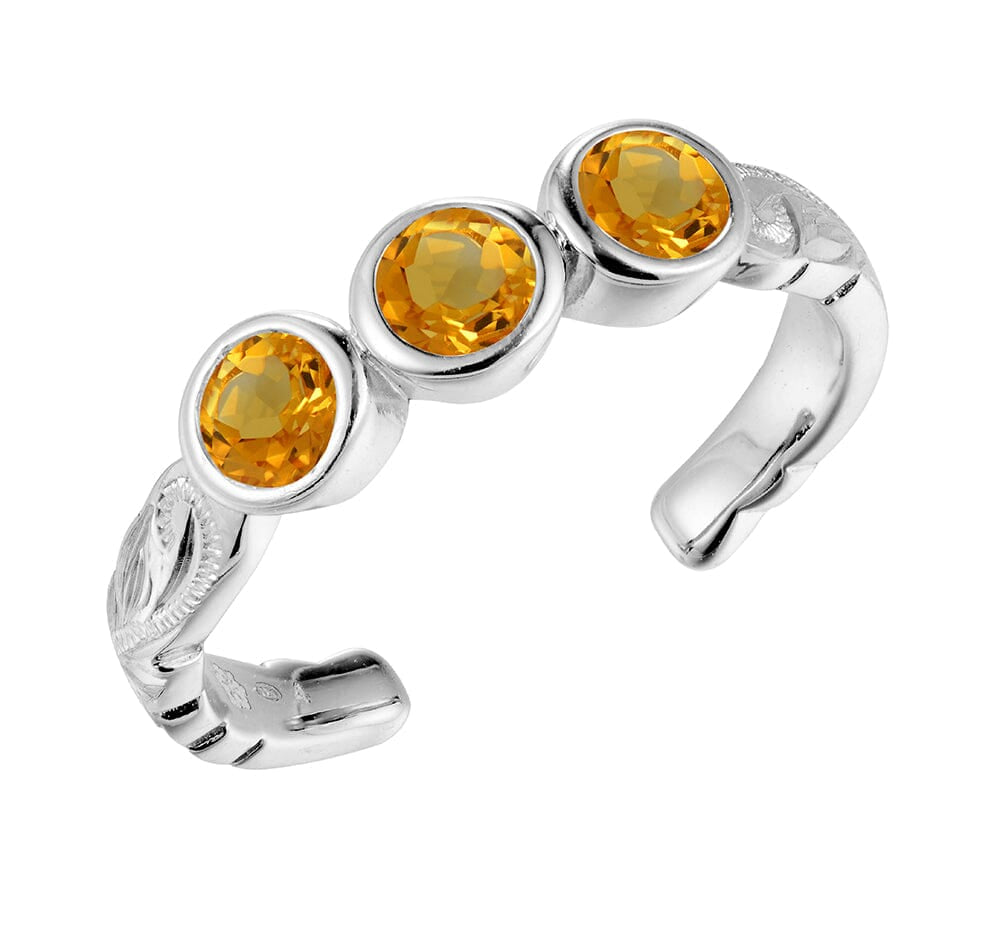 Trio Engraved Toe Ring Toe Ring Island by Koa Nani Sterling Silver Citrine 