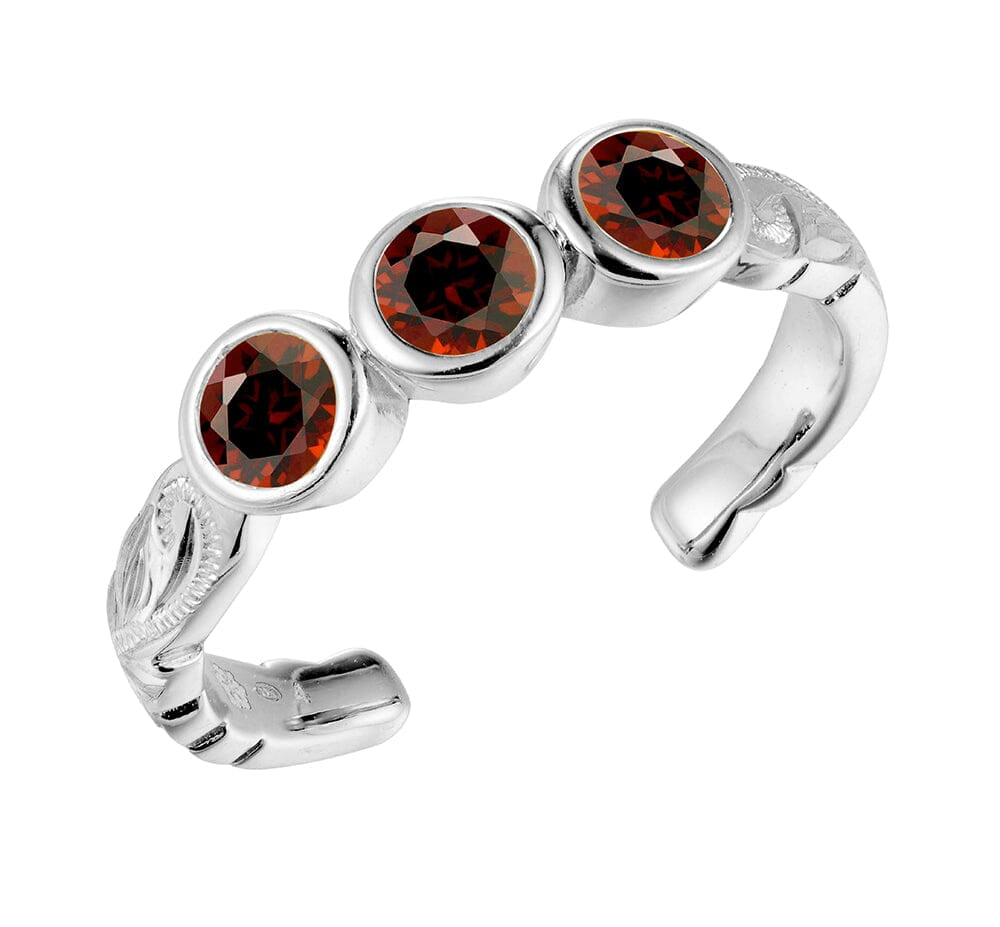 Trio Engraved Toe Ring Toe Ring Island by Koa Nani Sterling Silver Garnet 