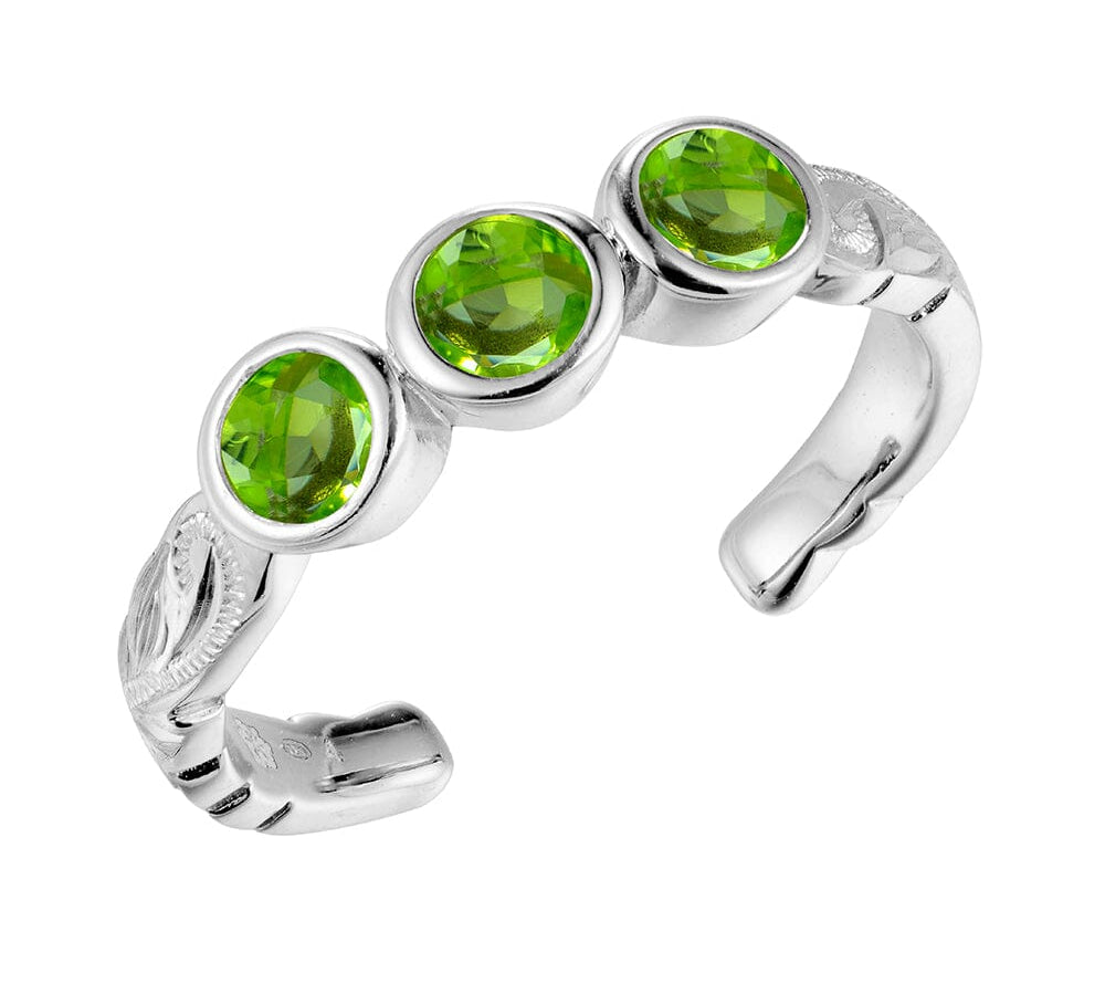 Trio Engraved Toe Ring Toe Ring Island by Koa Nani Sterling Silver Peridot 