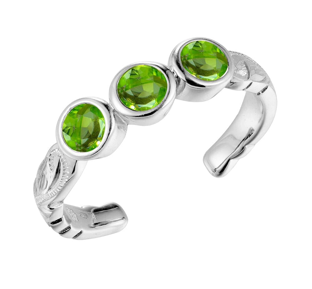 Trio Engraved Toe Ring Toe Ring Island by Koa Nani Sterling Silver Peridot 