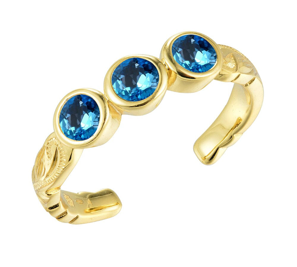 Trio Engraved Toe Ring Toe Ring Island by Koa Nani Gold Vermeil Blue Topaz 