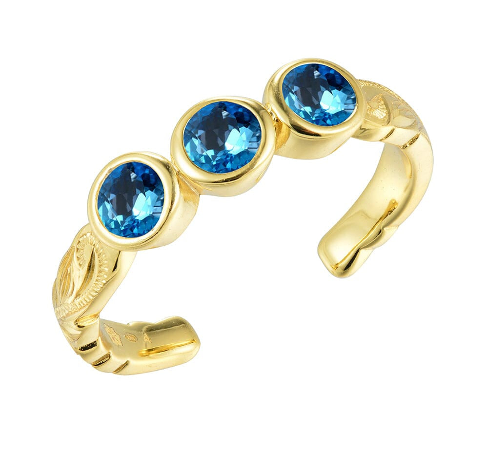 Trio Engraved Toe Ring Toe Ring Island by Koa Nani Gold Vermeil Blue Topaz 