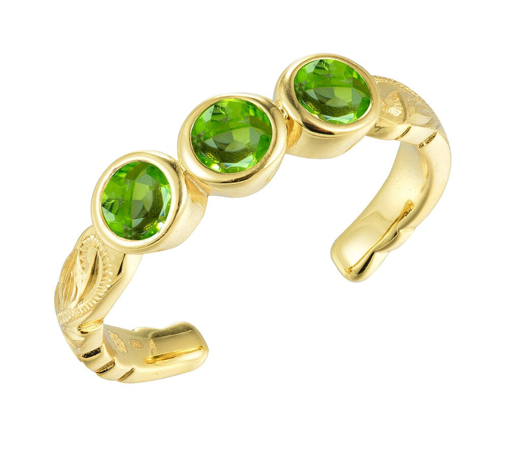 Trio Engraved Toe Ring Toe Ring Island by Koa Nani Gold Vermeil Peridot 