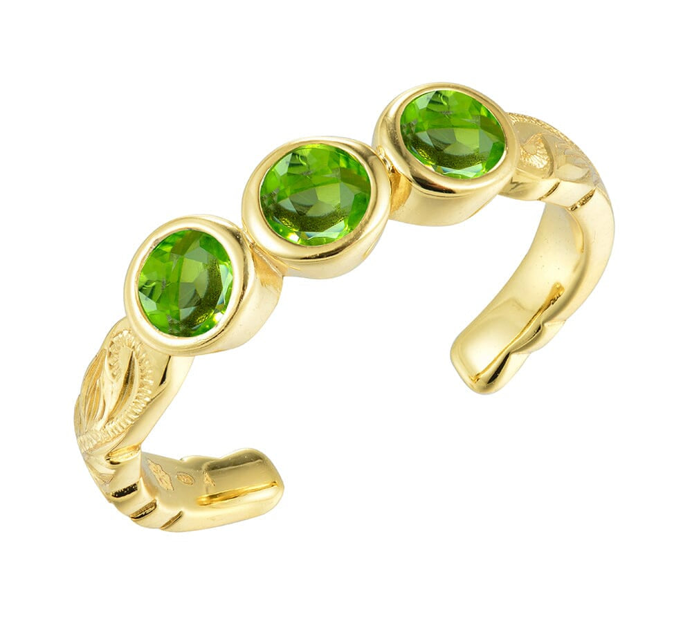 Trio Engraved Toe Ring Toe Ring Island by Koa Nani Gold Vermeil Peridot 