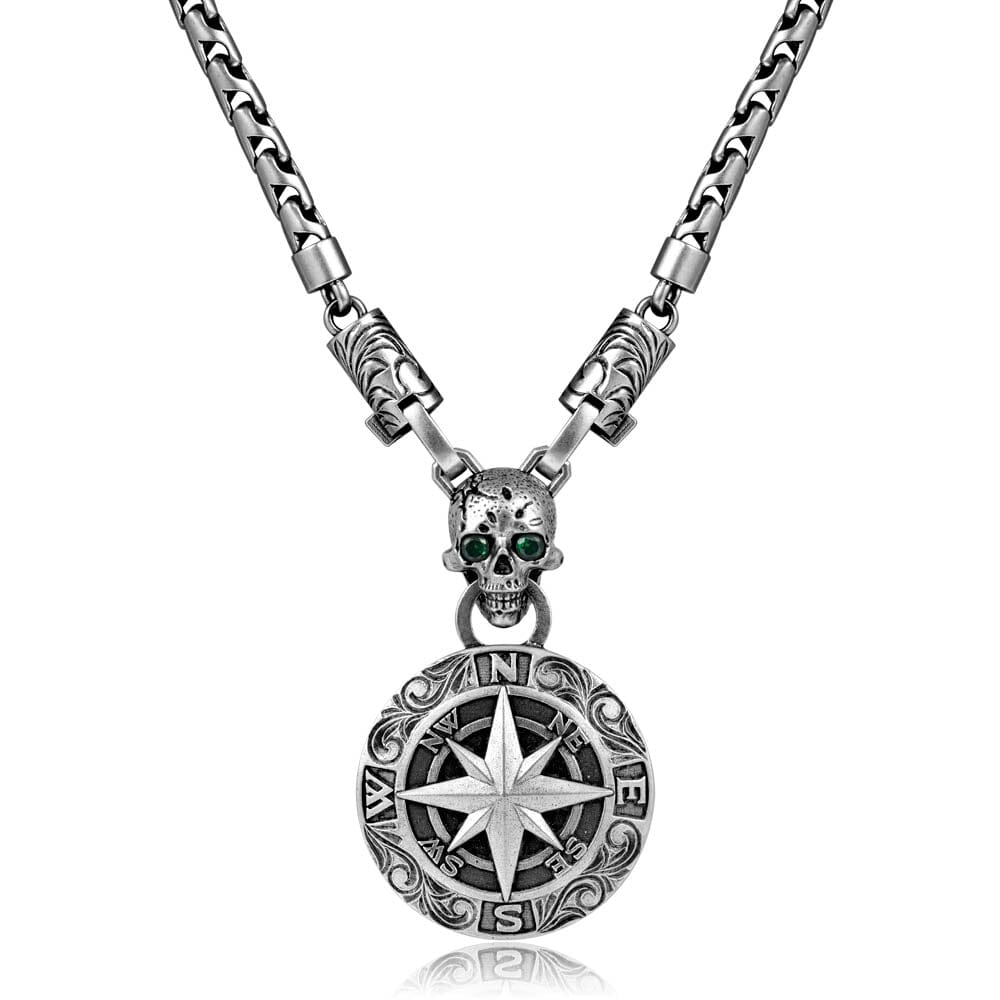 Tsavorite Nocturne Pirate Skull Compass Necklace Necklace Island by Koa Nani 