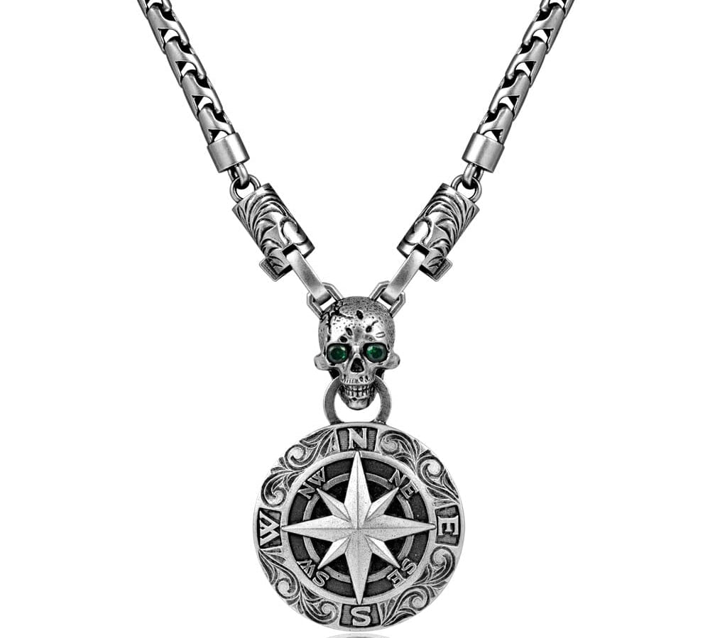 Tsavorite Nocturne Pirate Skull Compass Necklace Necklace Island by Koa Nani 