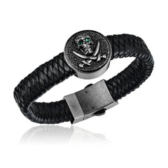 Tsavorite Pirate Skull Leather Bracelet Bracelet Island by Koa Nani 