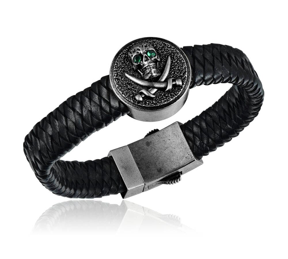 Tsavorite Pirate Skull Leather Bracelet Bracelet Island by Koa Nani 