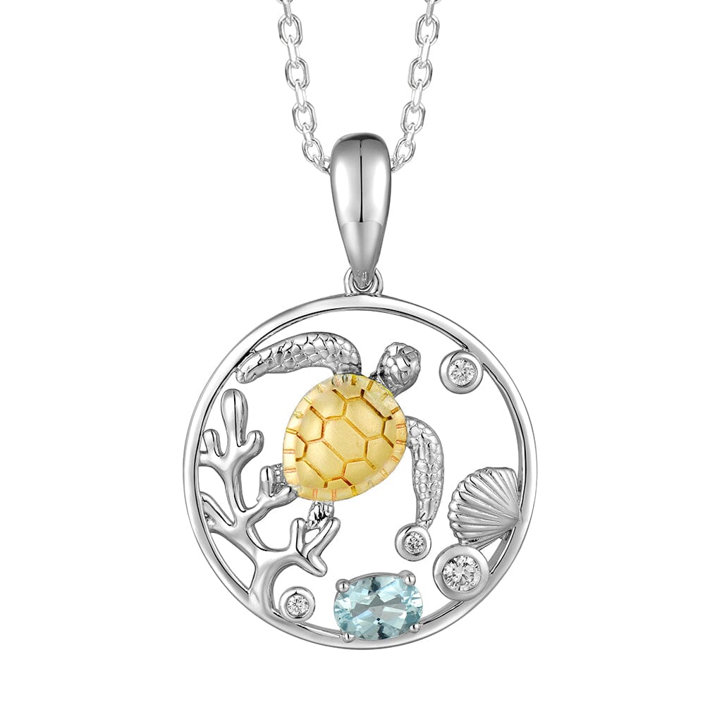 Two-Tone Honu Reef Pendant w/ Aquamarine Pendant Island by Koa Nani 