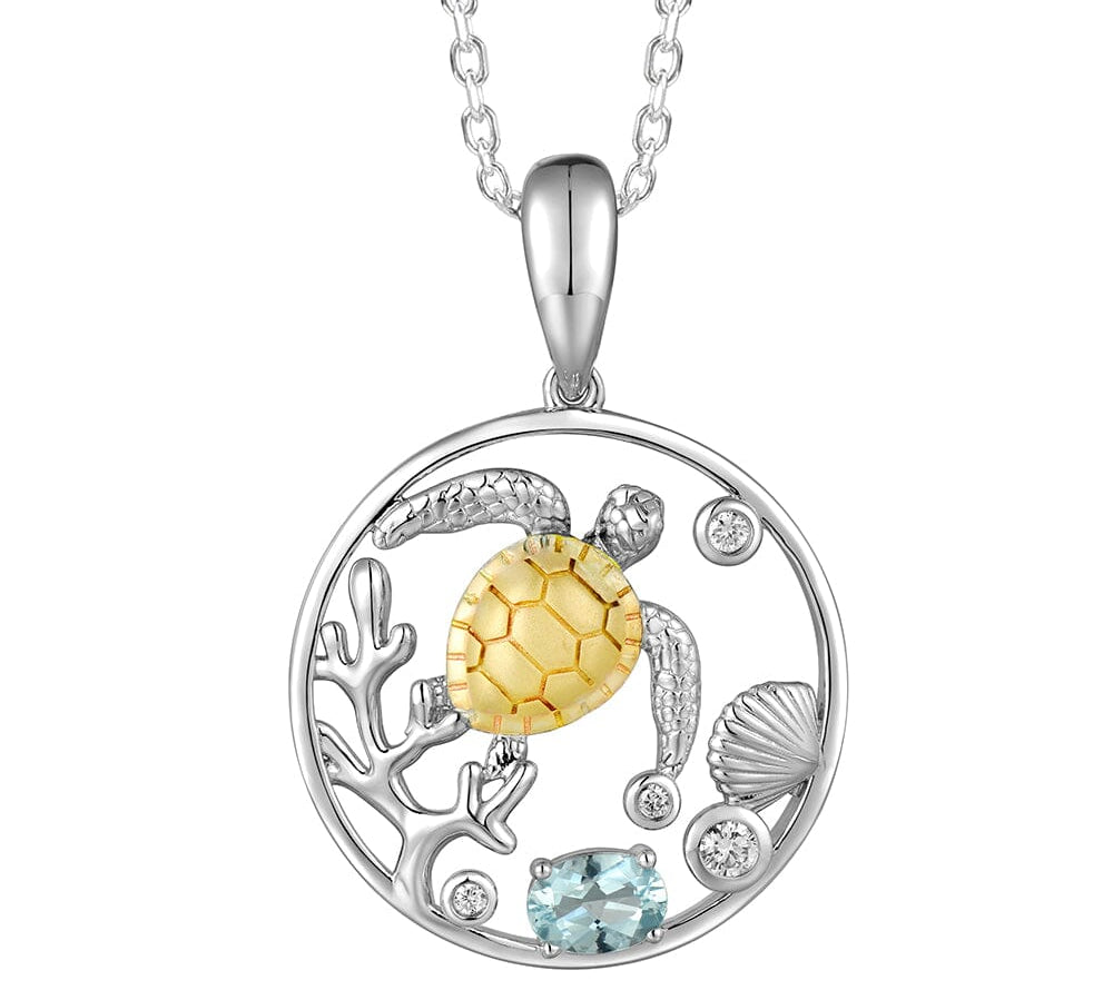 Two-Tone Honu Reef Pendant w/ Aquamarine Pendant Island by Koa Nani 
