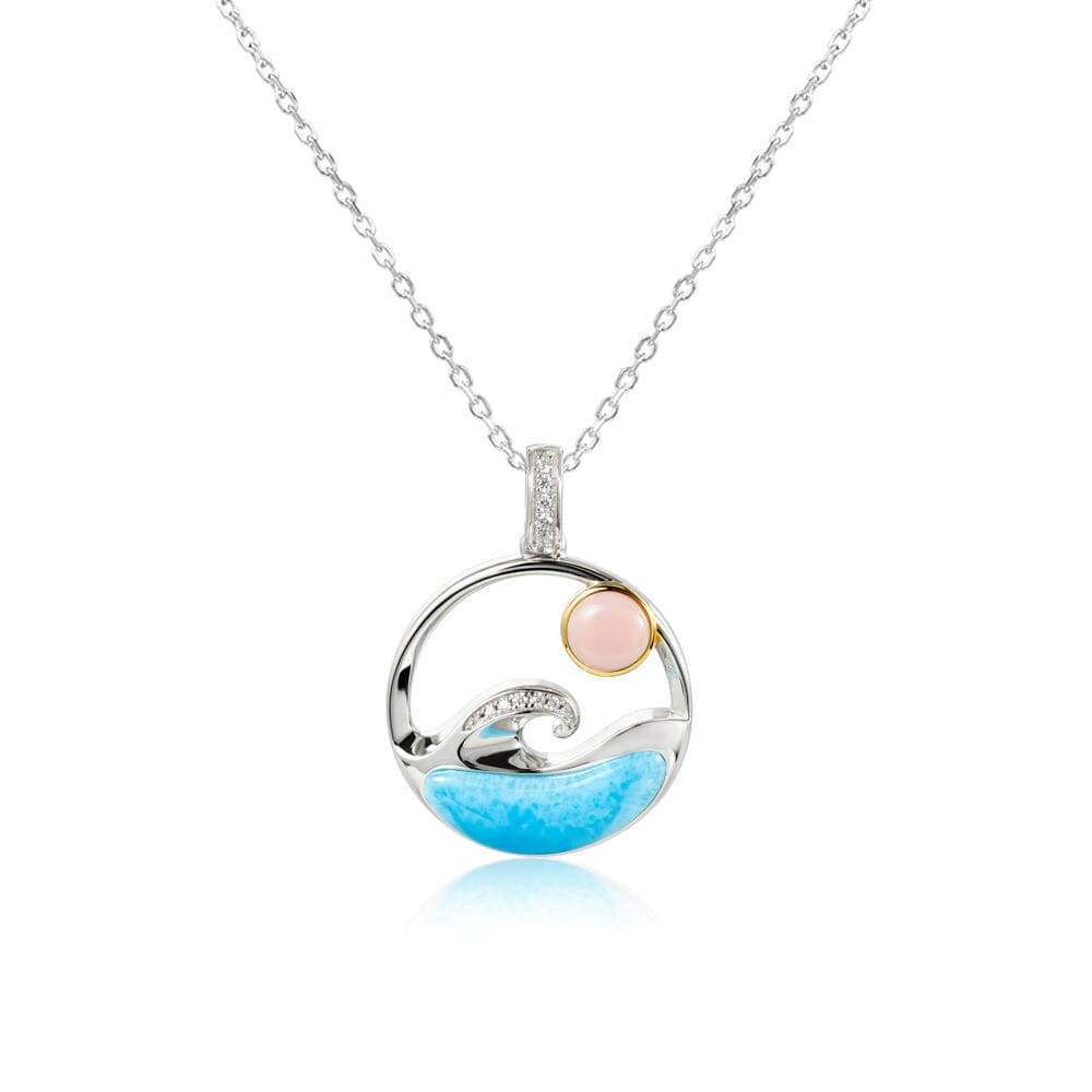 Two-Tone Larimar Wave Pendant with Pink Shell Pendant Island by Koa Nani 