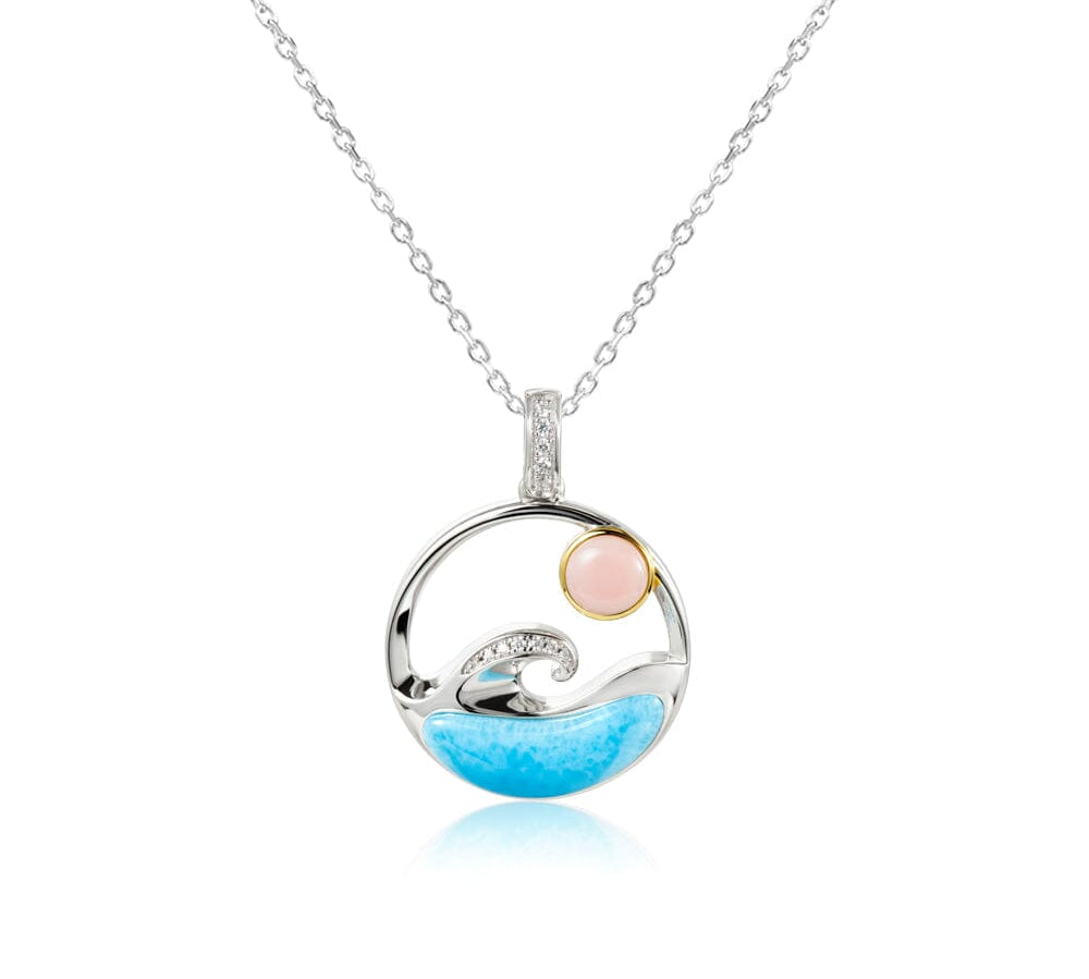 Two-Tone Larimar Wave Pendant with Pink Shell Pendant Island by Koa Nani 