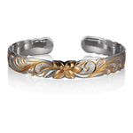 Two-Tone Plumeria Bloom Cuff Bangle Bangle Island by Koa Nani 6mm Gold 