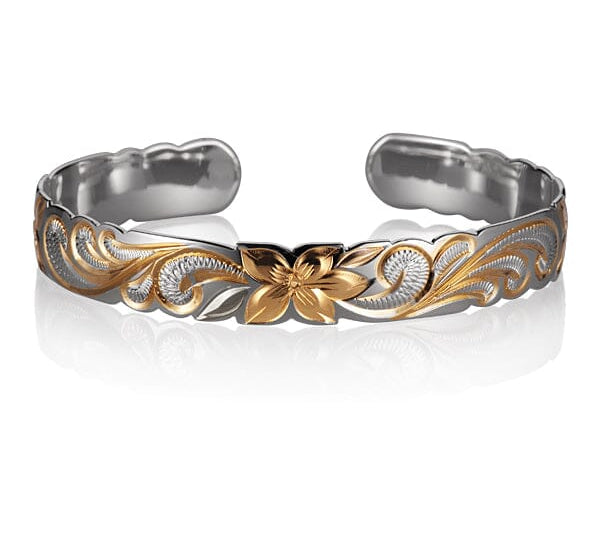 Two-Tone Plumeria Bloom Cuff Bangle Bangle Island by Koa Nani 6mm Gold 