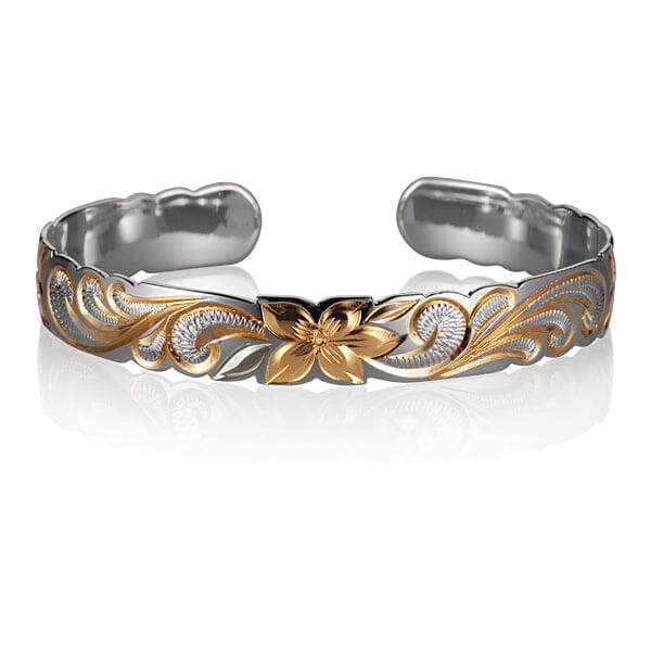 Two-Tone Plumeria Bloom Cuff Bangle Bangle Island by Koa Nani 6mm Gold 