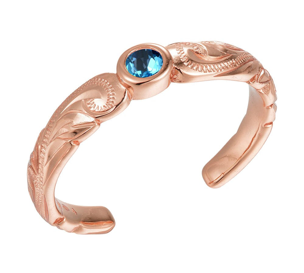 Wave Engraved Toe Ring Toe Ring Island by Koa Nani Rose Gold Vermeil Blue Topaz 