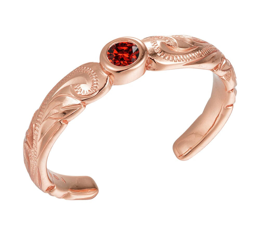 Wave Engraved Toe Ring Toe Ring Island by Koa Nani Rose Gold Vermeil Garnet 