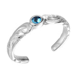 Wave Engraved Toe Ring Toe Ring Island by Koa Nani Sterling Silver Blue Topaz 
