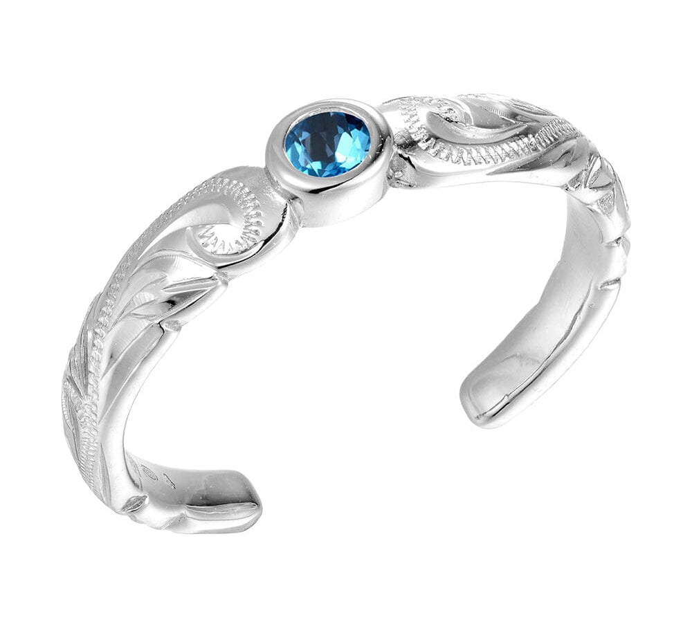 Wave Engraved Toe Ring Toe Ring Island by Koa Nani Sterling Silver Blue Topaz 
